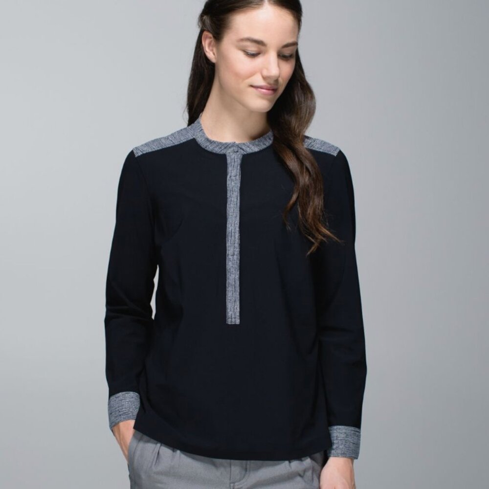 NWT Lululemon Get It On Blouse Black / Burlap Texture Black Dune size 4